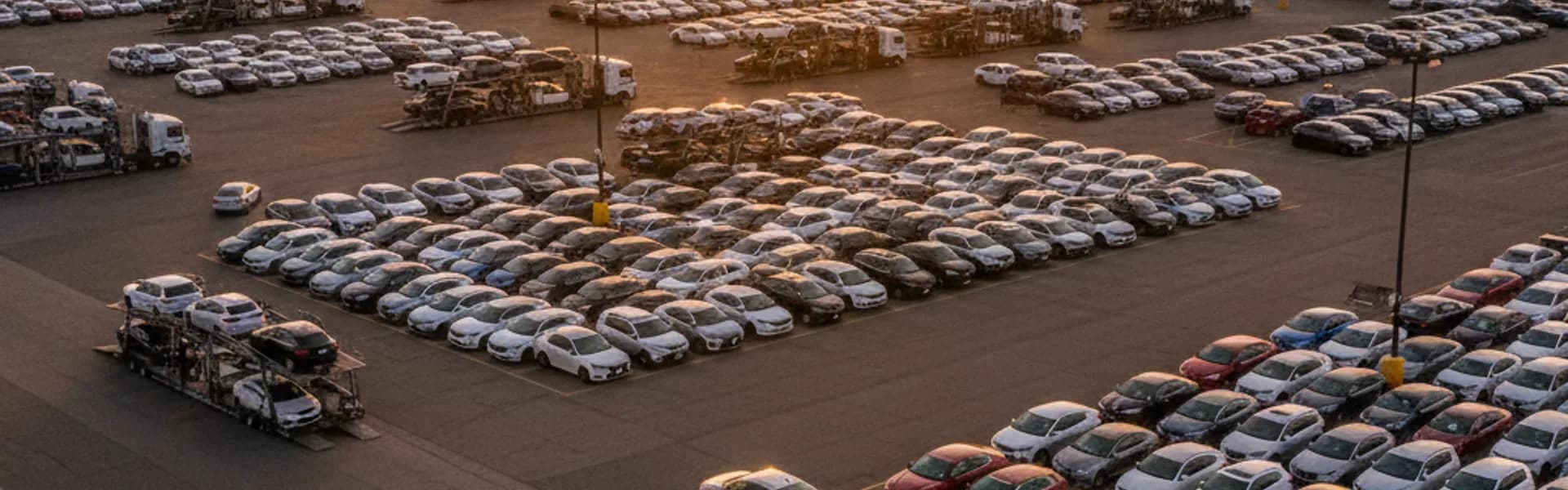 Terminal-to-terminal auto transport by Scott's Auto Carrier at golden hour