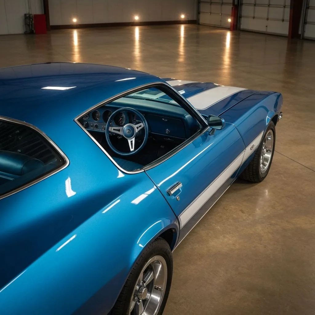 Classic car shipping — vintage vehicles secured with soft straps inside enclosed carrier