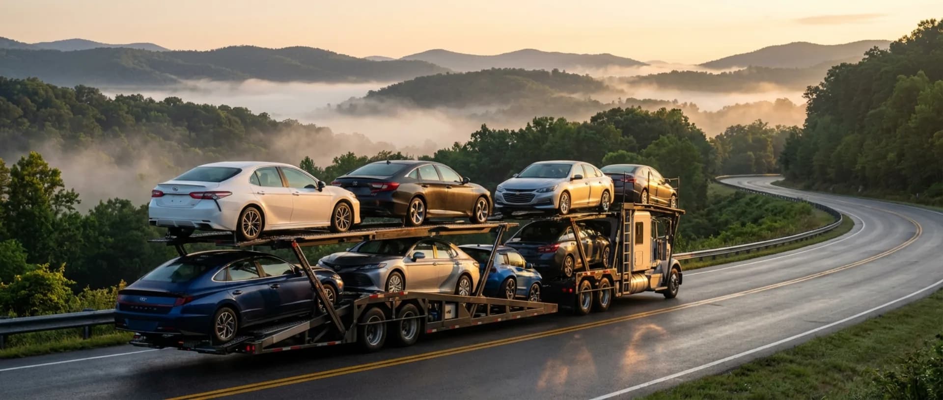 Car shipping — Honda Civic sedan secured on open auto transport carrier for door-to-door delivery across the United States