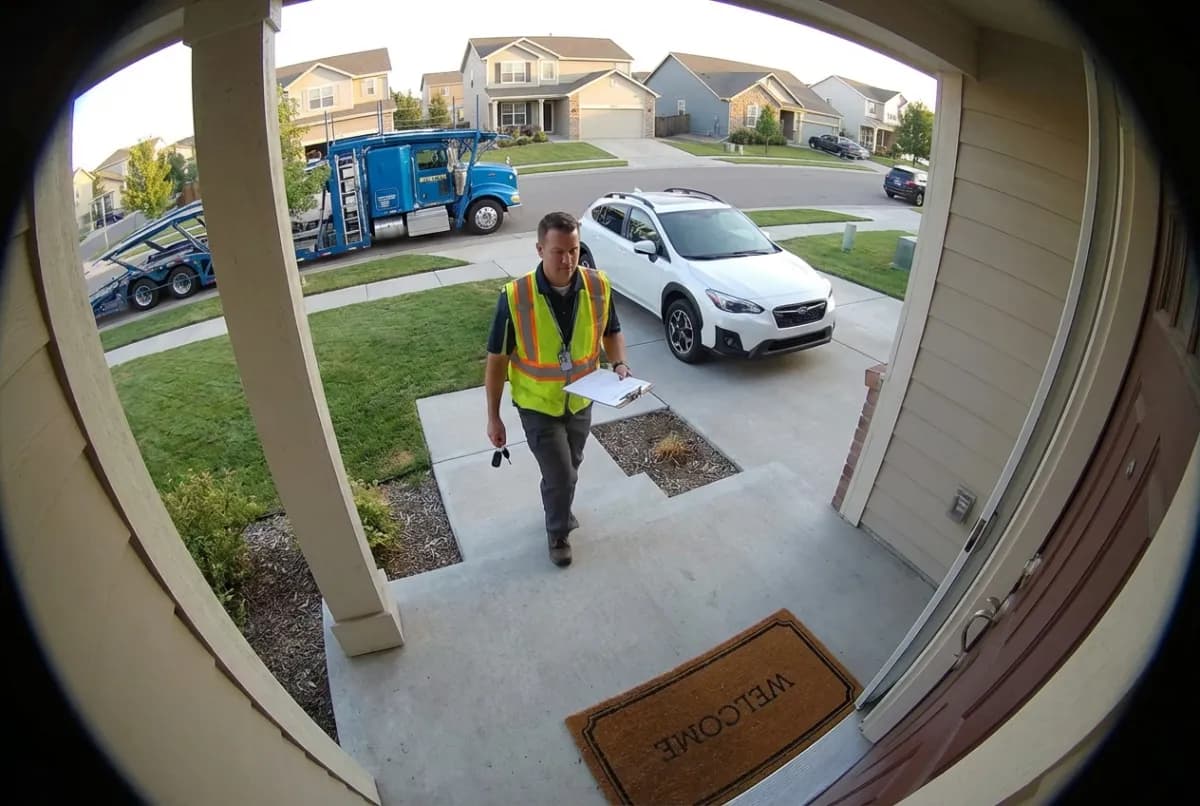 Online car buyer shipping process — transport coordinator reviewing vehicle pickup schedule on tablet