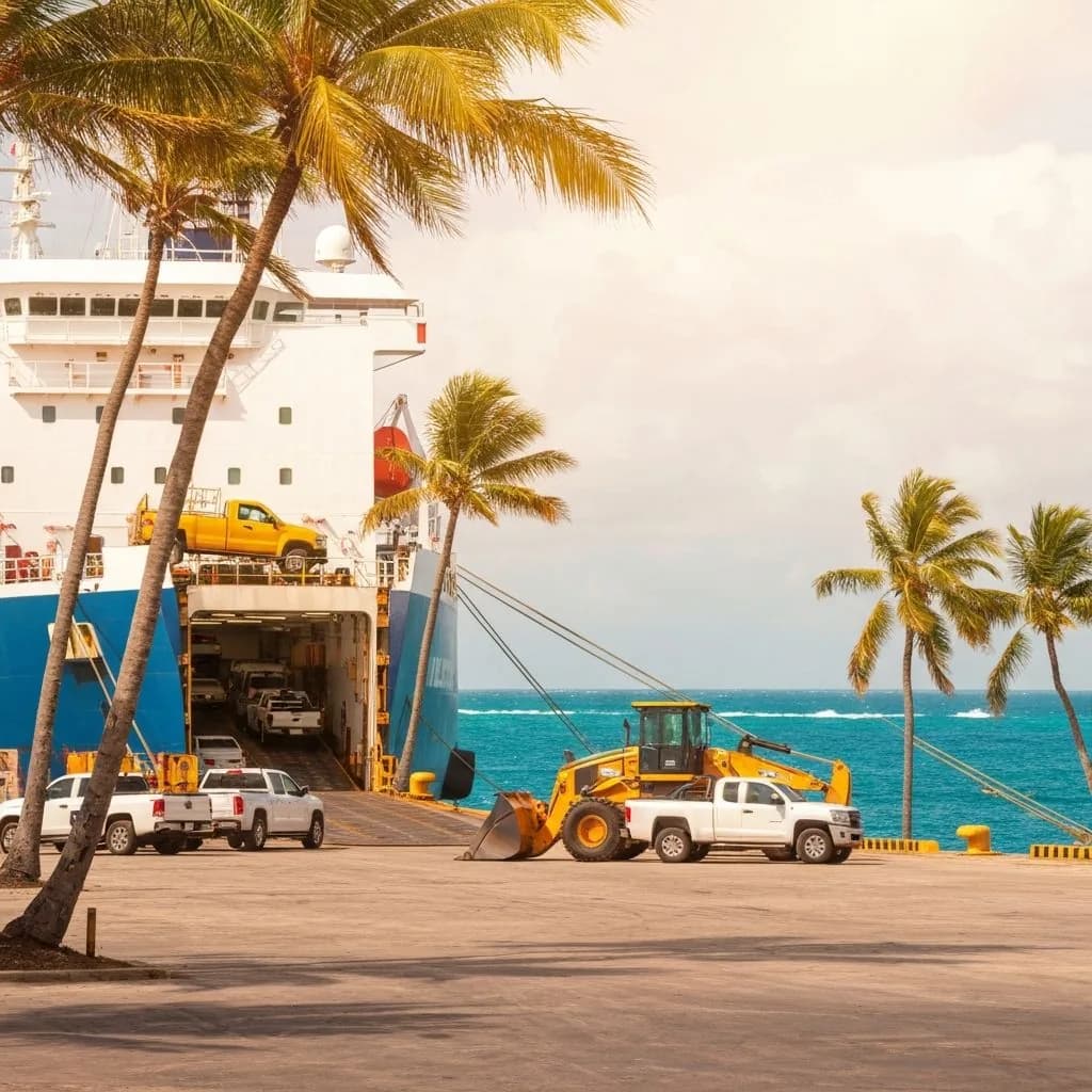 Puerto Rico car shipping — vehicle loaded onto cargo ship for ocean transport to San Juan