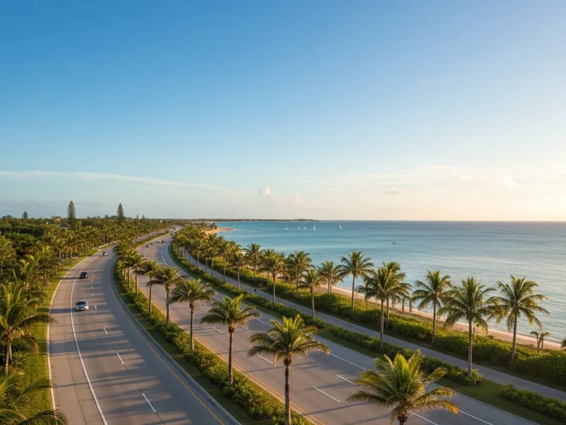 Snowbird car shipping route — scenic palm-tree-lined Florida coastal highway