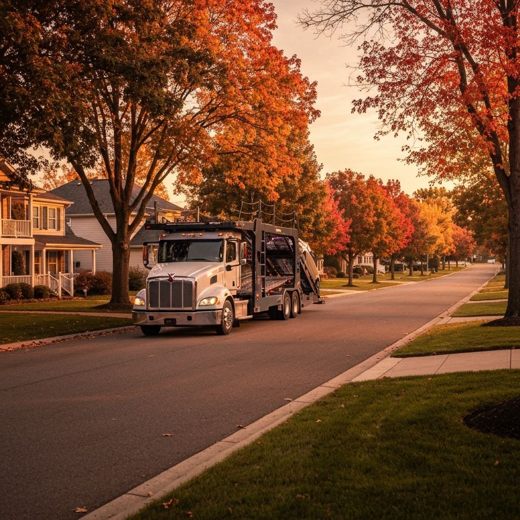 Scott's Auto Carrier truck in residential neighborhood